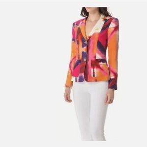 NWT Rachel Roy Sz 2 4 Silk Blazer Jacket Colorful Pink White Art Feminine Office